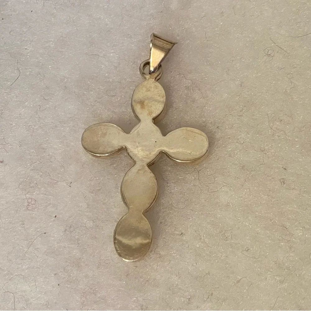 ATI 925 STERLING SILVER MULTI COLOR INLAY CROSS PENDANT BLACK 13.2g CHARM